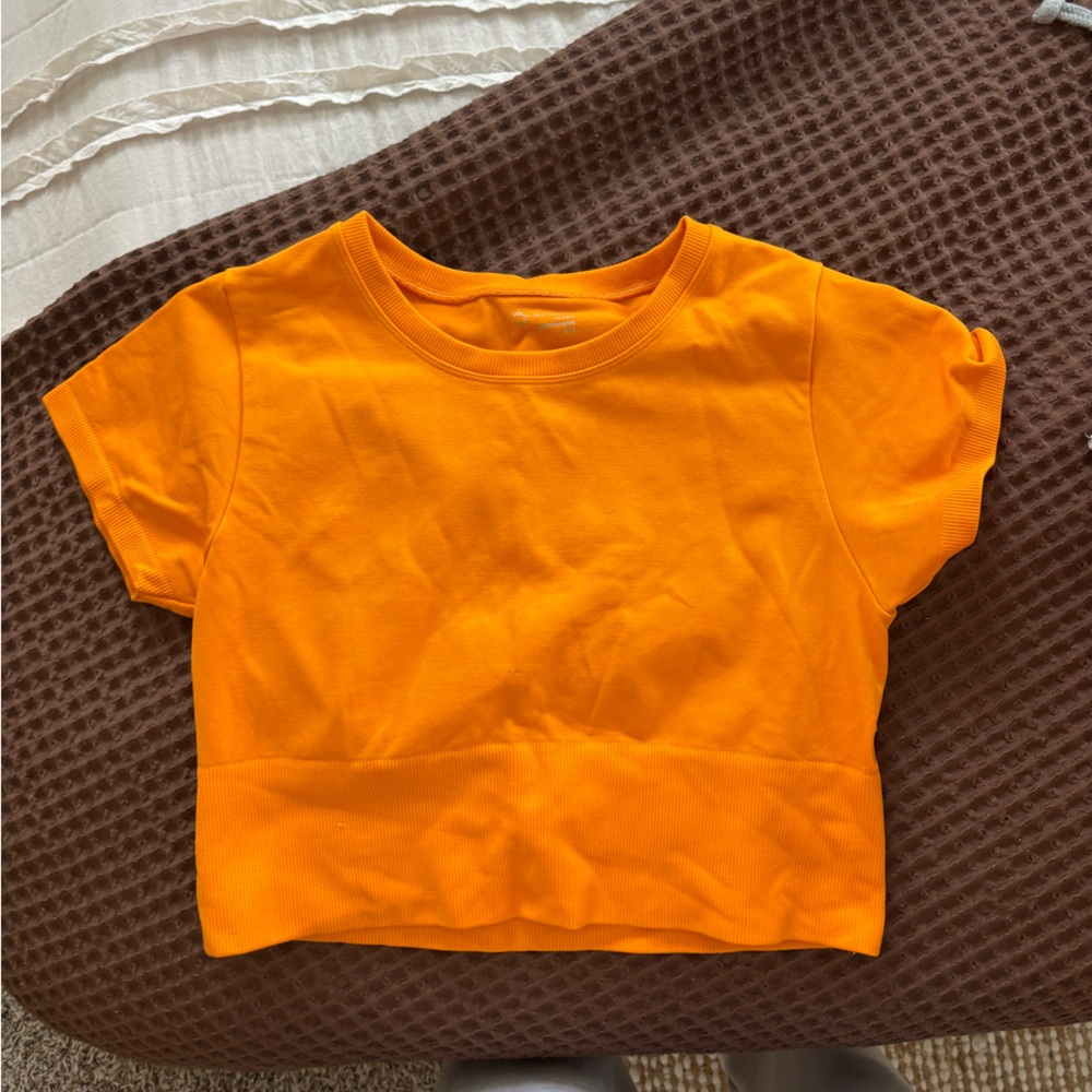 aerie Bright Orange Short Sleeve Crop Tee